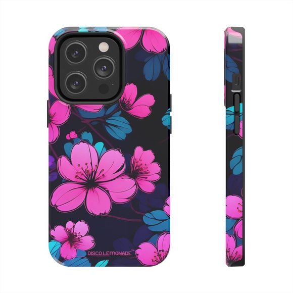 IPhone, DISCO LEMONADE Neon, Cherry Blossom, Sakura, Hot Pink,Tough Phone Case, - Picture 1 of 10
